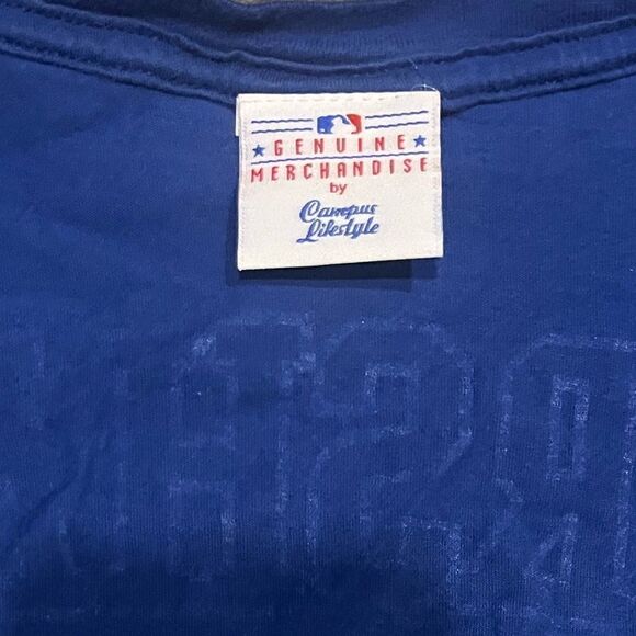 LOS ANGELES LA DODGERS CLAYTON KERSHAW BLUE WHITE V-NECK T-SHIRT WOMENS SMALL - Picture 6 of 7